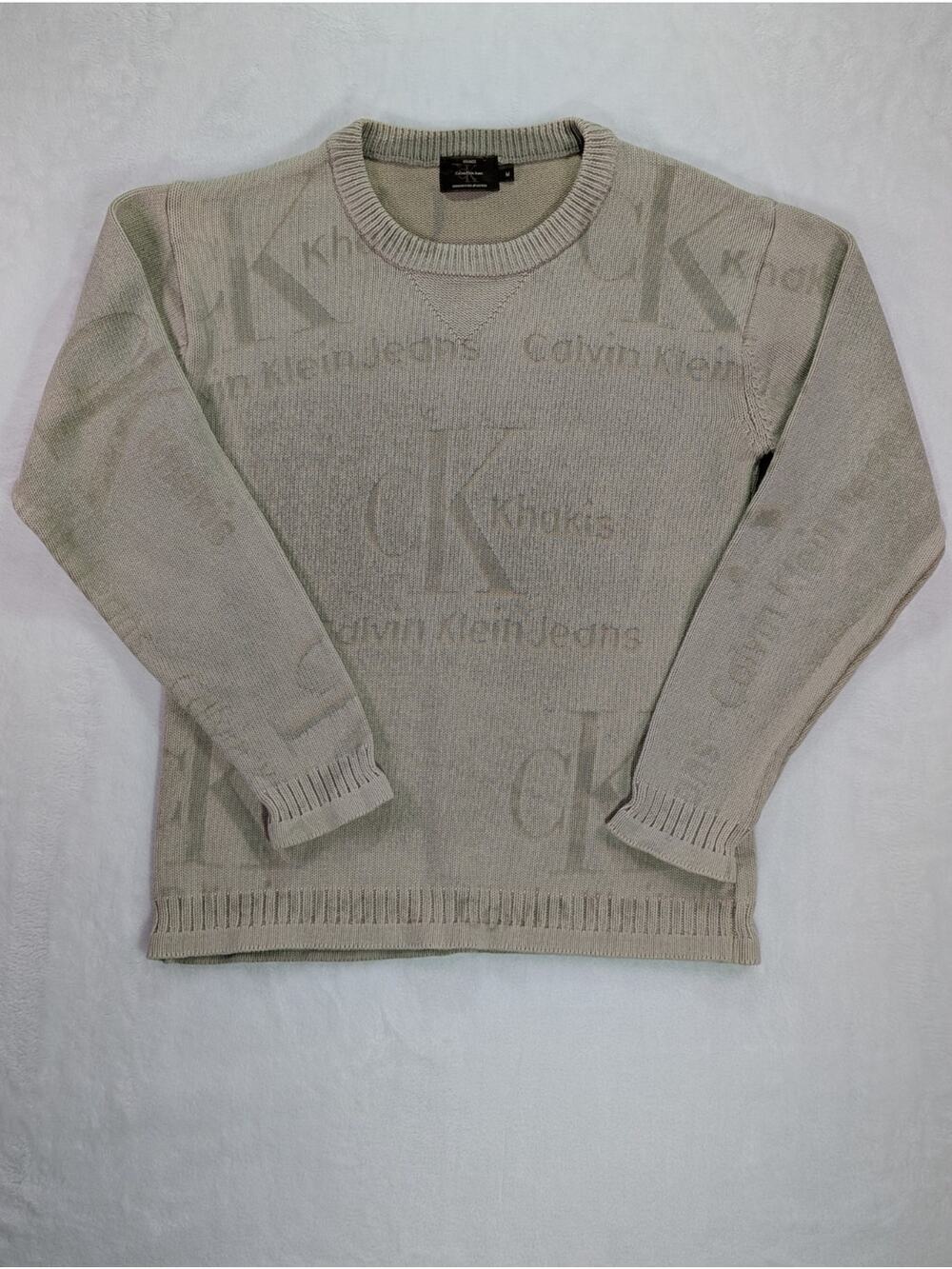 VTG 90s Calvin Klein Jeans Embossed Logo Khaki Crewneck Sweater Men’s M